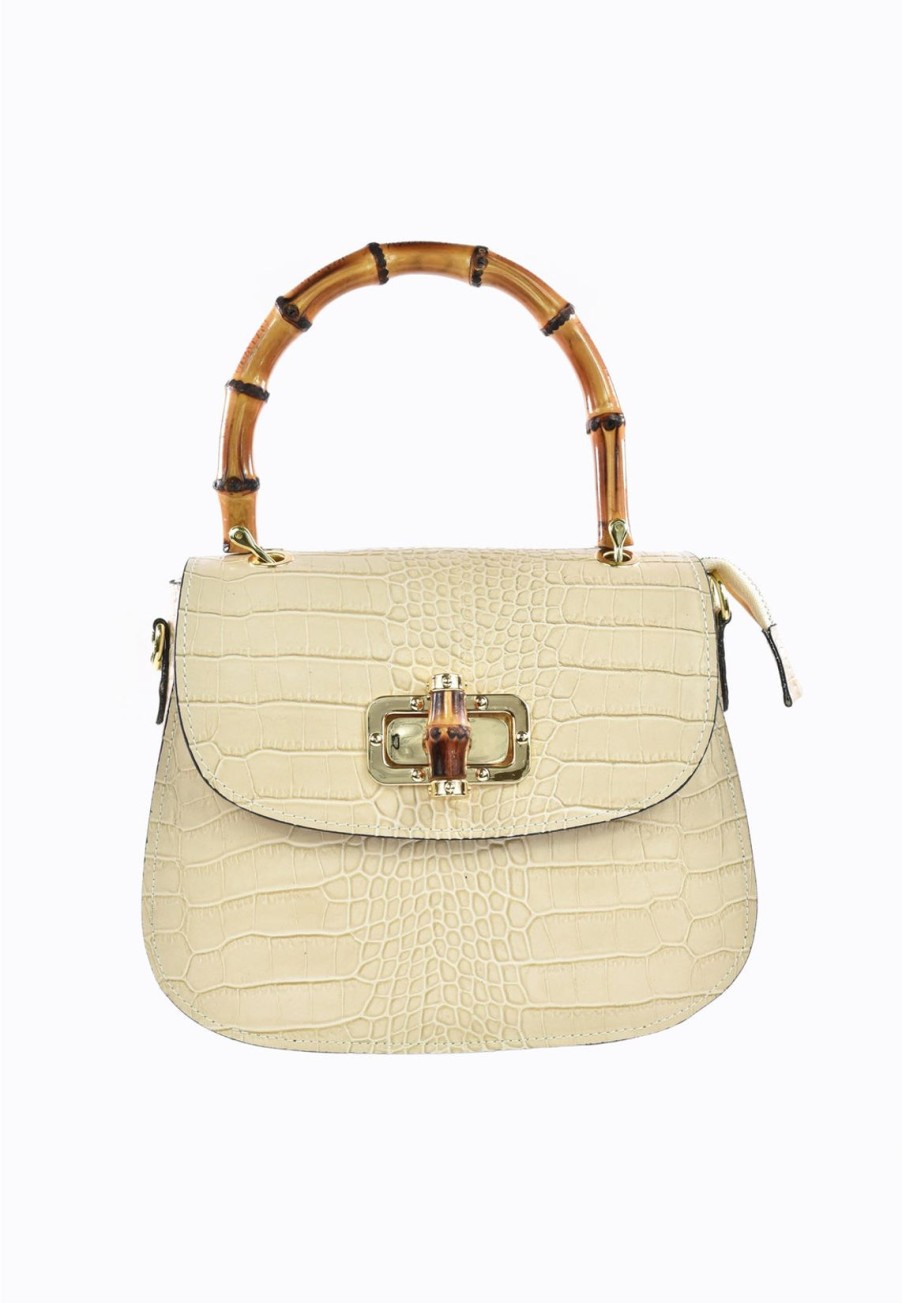 Borse A Mano Voemièn | Borsa Bamboo Rose In Pelle Coco Beige