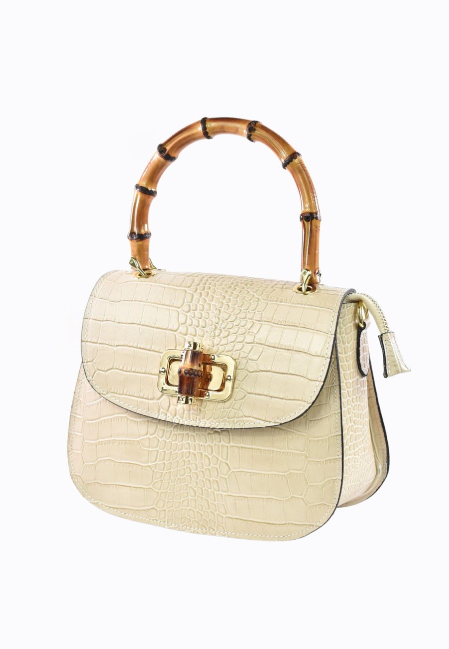 Borse A Mano Voemièn | Borsa Bamboo Rose In Pelle Coco Beige